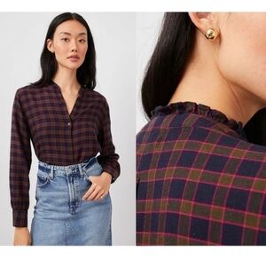 Rails Andie Plaid Button Down Shirt Size Extra Small in Navy Olive Fus…